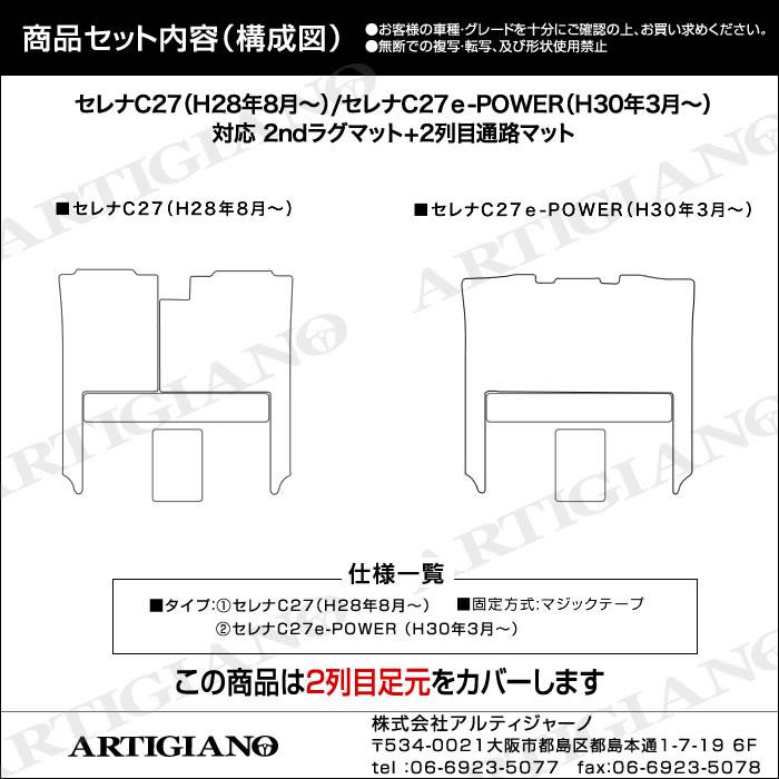 日産 セレナ C27 セカンドラグマット 2列目通路用マット ※全車共通 超