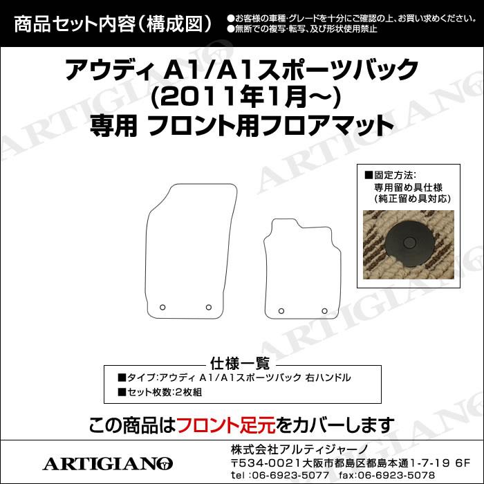 アウディ A1/A1スポーツバック 右ハンドル フロント用フロアマット 