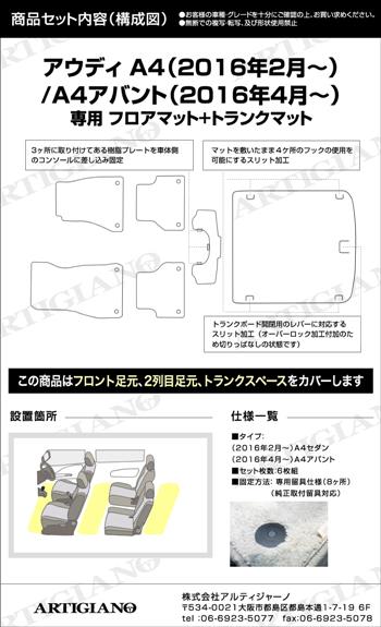 アウディ A4/A4アバント B9 8WC 右ハンドル フロアマット+ラゲッジ