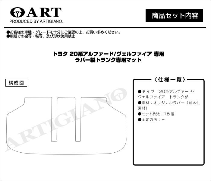 トヨタ 20系 アルファード/ヴェルファイア ラゲッジマット(トランクマット) H20年5月～ 防水ラバー製 ラゲッジマット（トランクマット）  フロアマット専門店アルティジャーノ 車 フロアマット