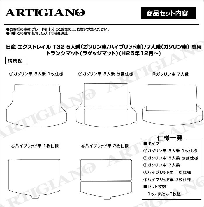 日産 エクストレイル T32 ラバー製 トランクマット （ラゲッジマット） 5人乗/7人乗 Ｘトレイル トランクマット（ラゲッジマット）  フロアマット専門店アルティジャーノ 車 フロアマット