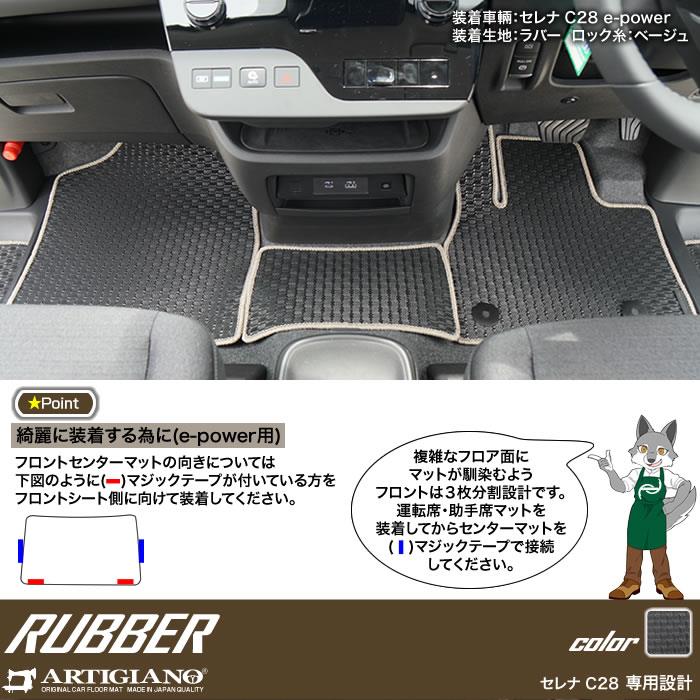 ☆セール対象☆日産 セレナ C28 フロアマット ラバー製 ゴム 防水 撥水 e-power e-4orce ガソリン車 【 アルティジャーノ 】  日本製 受注生産 カー用品 内装パーツ カスタム 新型セレナ